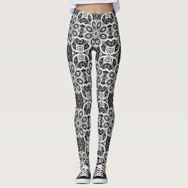 Leggings Graphique vectoriel noir et blanc (Devant)