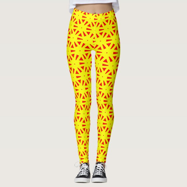 Leggings Gras brillant Vivid Rouge et Jaune Suns Motif (Devant)