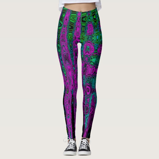 Leggings Gras Magenta Super Waves atomiques Abstraites (Devant)