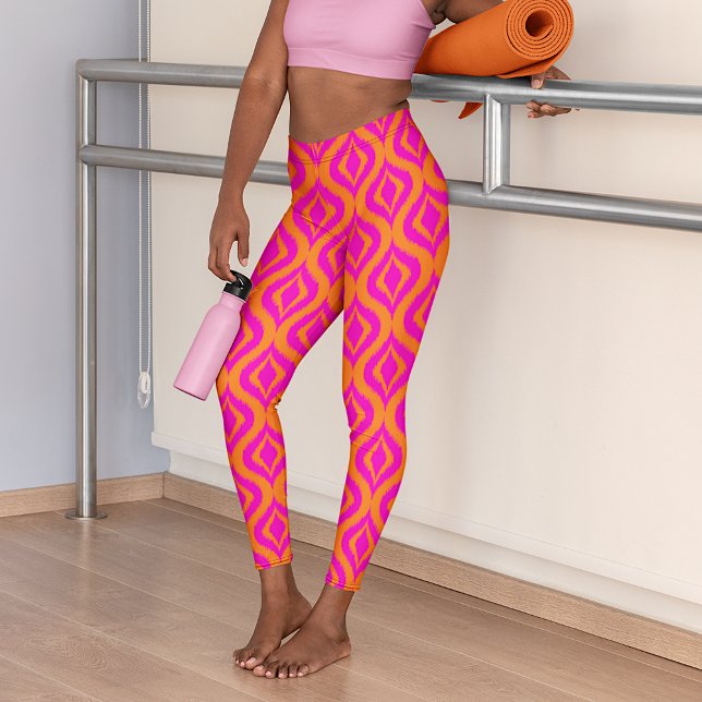 Leggings Gras Orange Hot Rose Summer Ikat Ogee Art Motif (Créateur téléchargé)