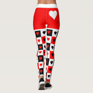 Leggings Gras Rouge, Blanc, Coeurs Noirs XOXO tendance