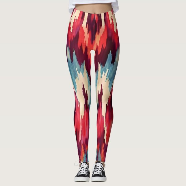 Leggings Gras rouge et noir Ikat Design (Devant)