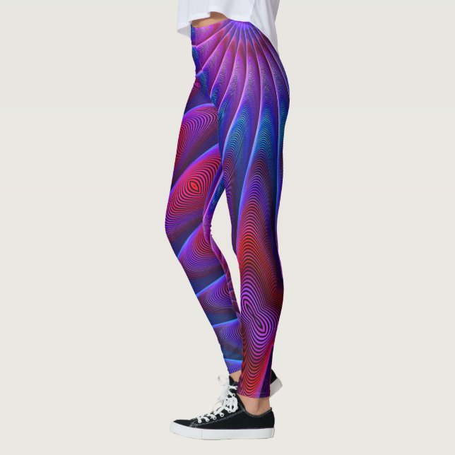 Leggings Gras Rouge violet Bleu Coloré Fractal Lignes (Gauche)