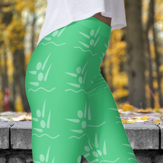 Leggings Gras Vert Femmes Motif synchronisé (Womens Synchronised Swimming on Sea Green)