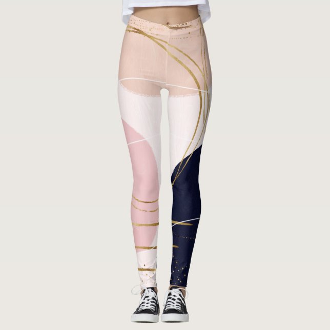 Leggings Gravure et cercles d'or moderne Design rose minima (Devant)