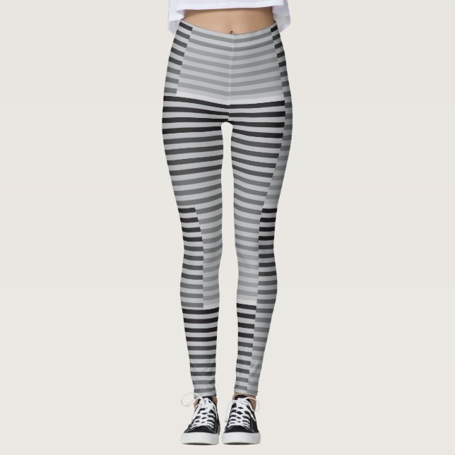 Leggings Gray, Black, White Stripes (Devant)