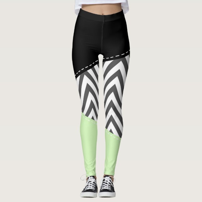 Leggings Gray Zigzag, Gray Chevron, Zigzag Pattern, Mint (Devant)