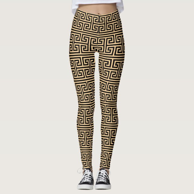 Leggings Grec Meander Carré clé H Motif Brown (Devant)