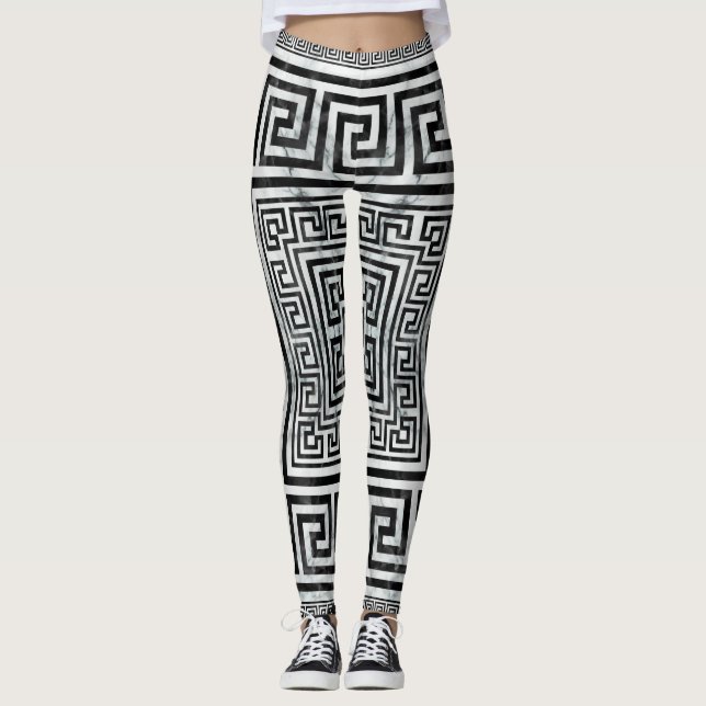 Leggings Greek Meander - Greek Key Black and White Marble (Devant)