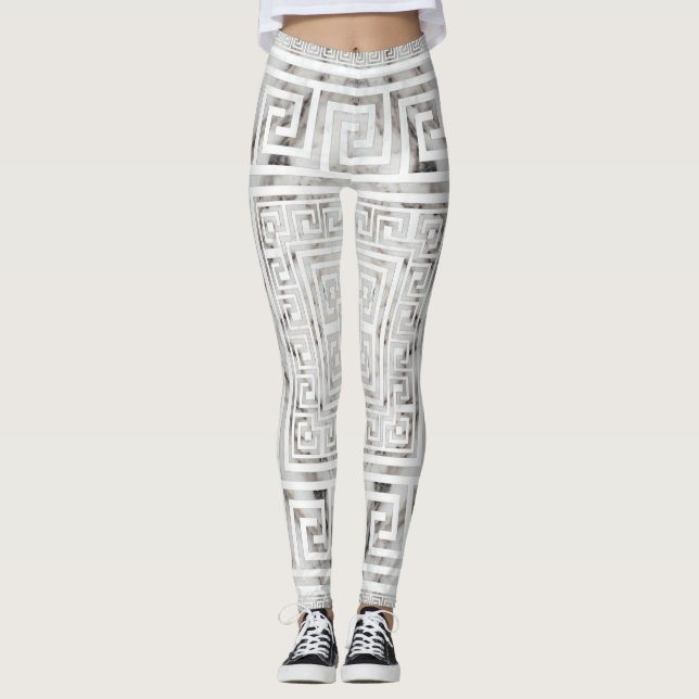 Leggings Greek Meander - Greek Key White Marble textures (Devant)