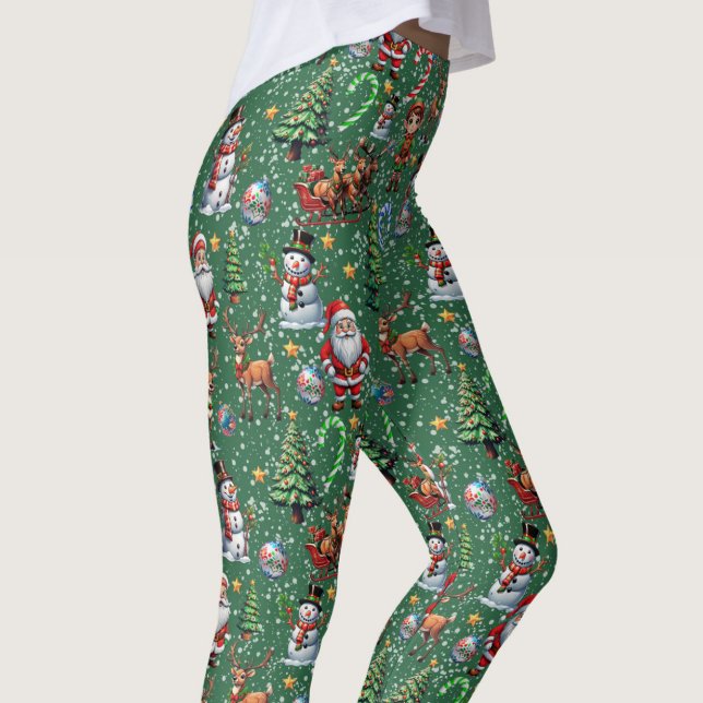 Leggings Green Background Christmas Decorative Pattern (Créateur téléchargé)