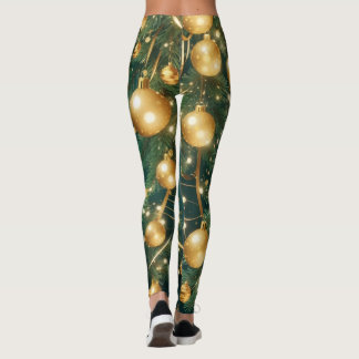 Leggings Green Baubles Gold Décoration de Noël
