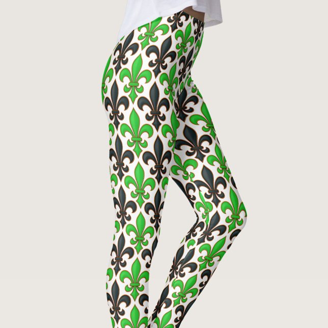 Leggings Green Black Baroque Fleur-de-lis Pattern Design  (Créateur téléchargé)