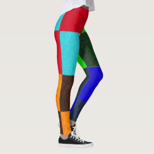Leggings Green Blue Browns Checks Motif,