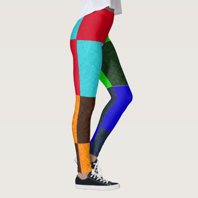 Leggings Green Blue Browns Checks Motif, (Droite)