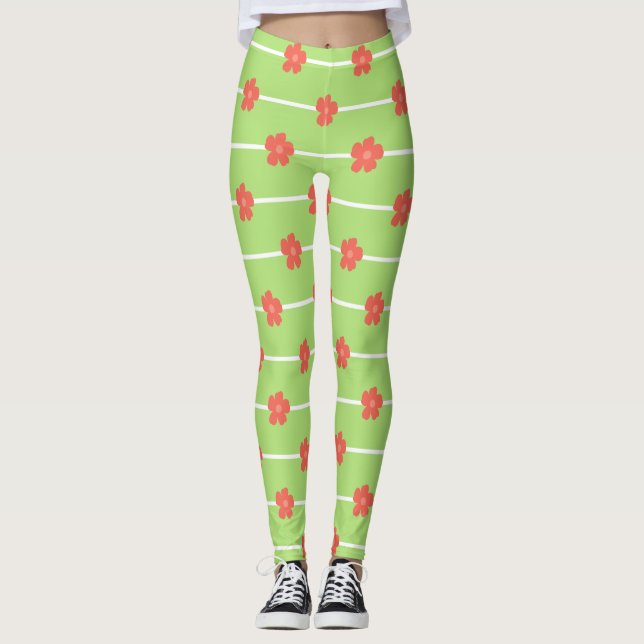 Leggings Green Floral Tiles (Devant)