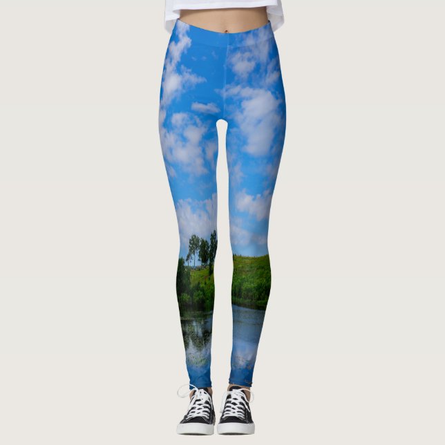 Leggings Green Grass Birch Trees Nature Sky Lake Paysage (Devant)