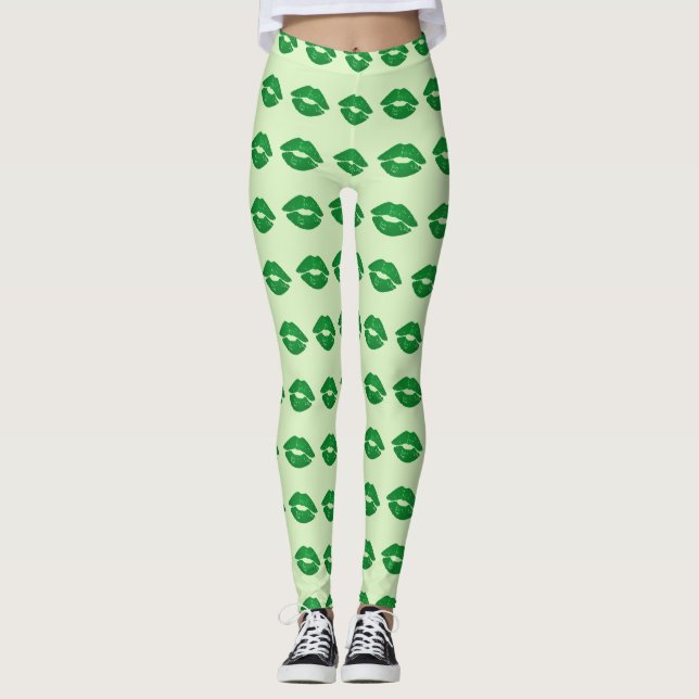 Leggings Green Irish Kiss Lipstick Motif St Paddy's Day (Devant)
