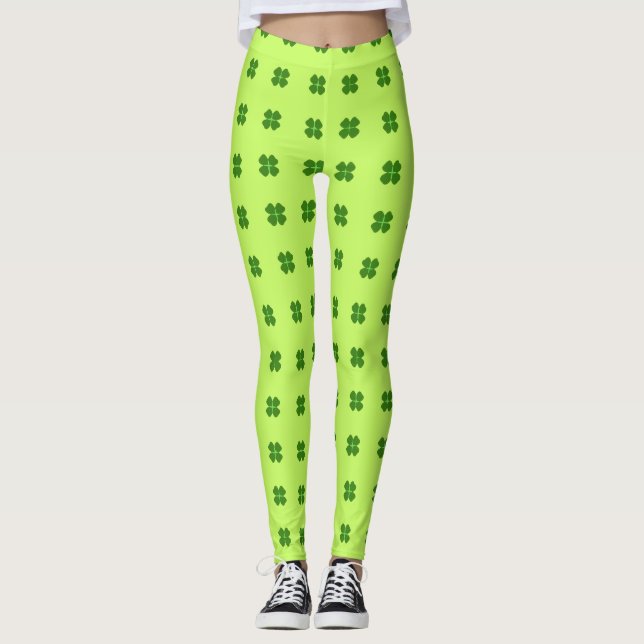 Leggings Green Lucky Clover Motif St Patrick's Day (Devant)