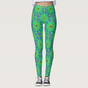 Leggings Green Psychedelic Starburst Motif fractal
