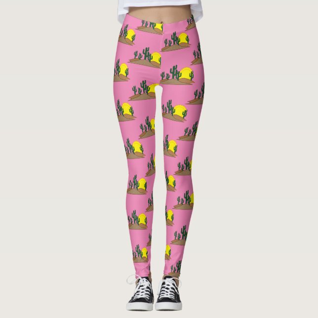 Leggings Green Saguaro Cactus Desert Sunrise Thunder_Cove (Devant)
