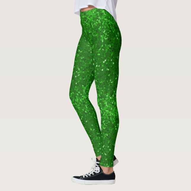 Leggings Green sparkling glitter pattern (Gauche)