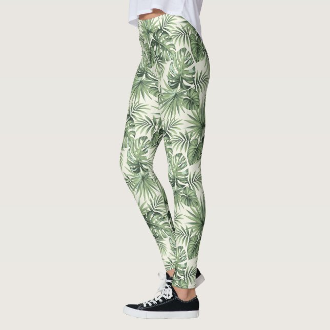 Leggings Green Tropical Palm Feuille Motif (Gauche)