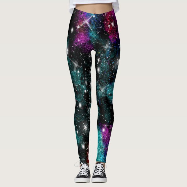 Leggings Green Violet Galaxy Star Milky Way (Devant)