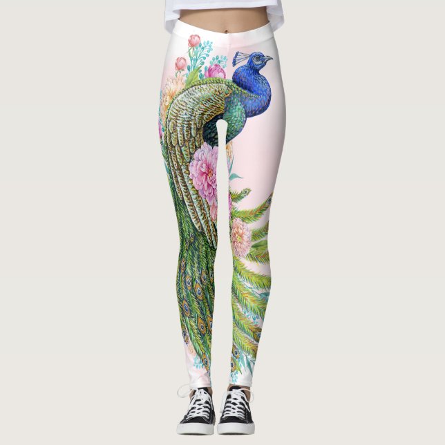 Leggings Green Watercolor Peacock Beauty – Elegant Artistic (Devant)