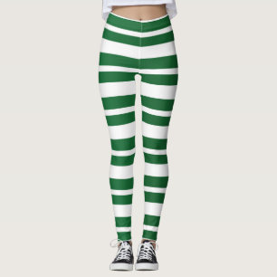Leggings Green & White Stripes Festive Fête Noël