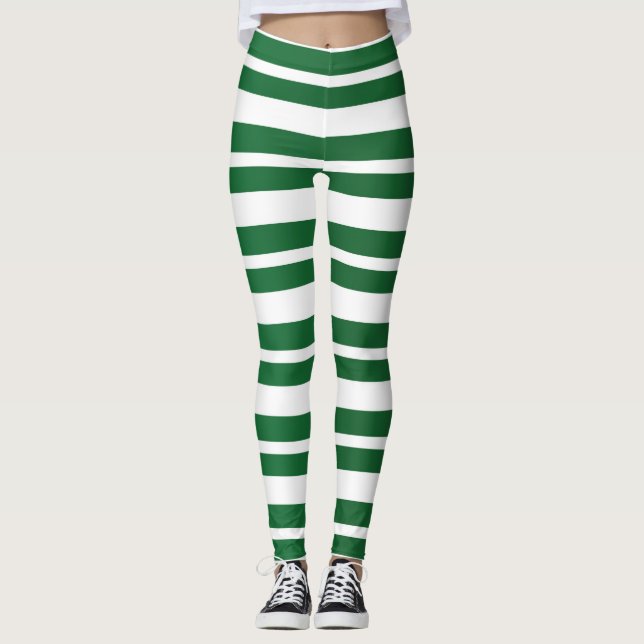 Leggings Green & White Stripes Festive Fête Noël (Devant)