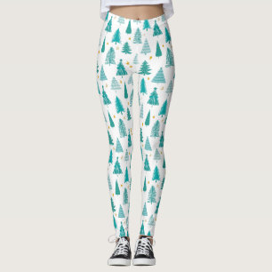 Leggings Green Winter Forest Motif d'arbre de Noël