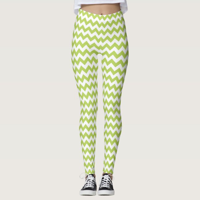Leggings Green Zigzag, Green Chevron, Motif géométrique (Devant)