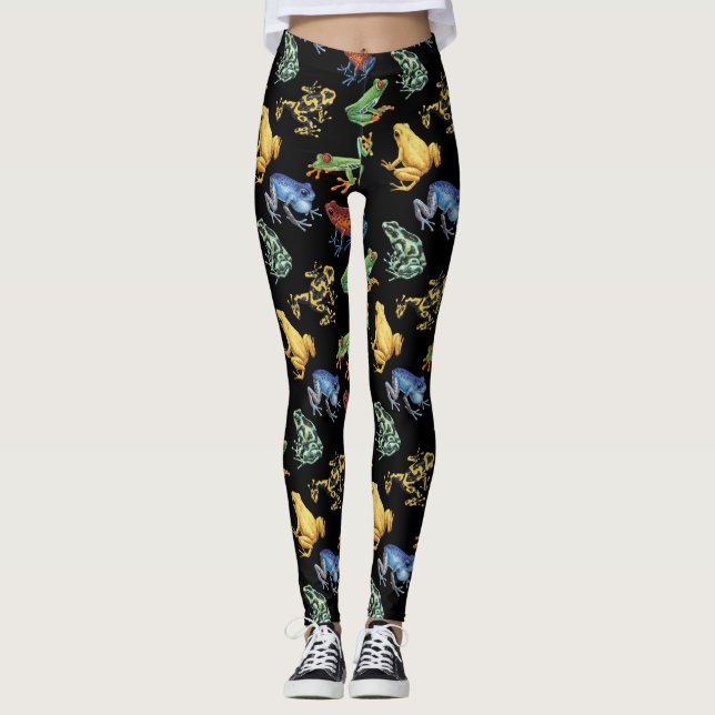 Leggings Grenouilles sur noir (Devant)