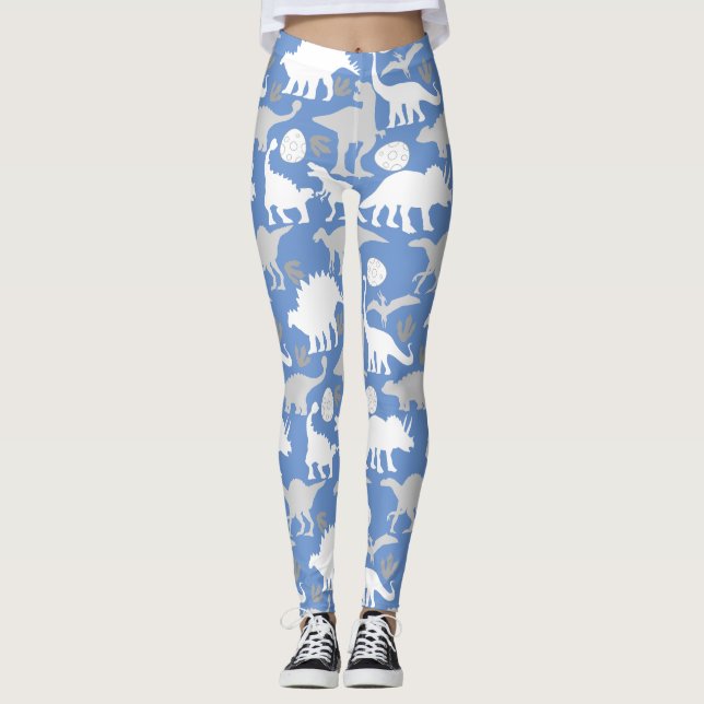 Leggings Grey Dino Motif L Blue BG (Devant)
