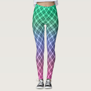 Leggings Grille dégradée à damiers motif tartan plaid rose