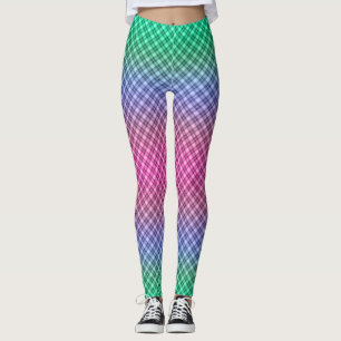 Leggings Grille dégradée à damiers motif tartan plaid rose