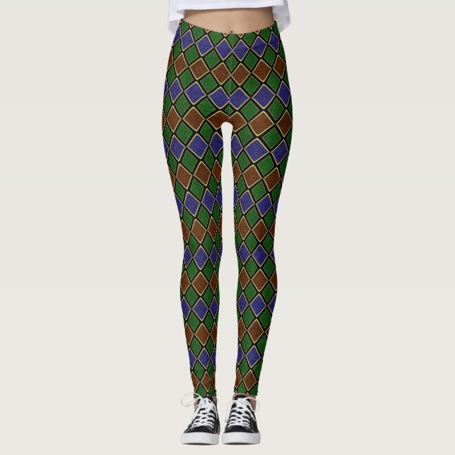 Leggings Grille Diamant Arlequin : Harmonie Texturée (Devant)