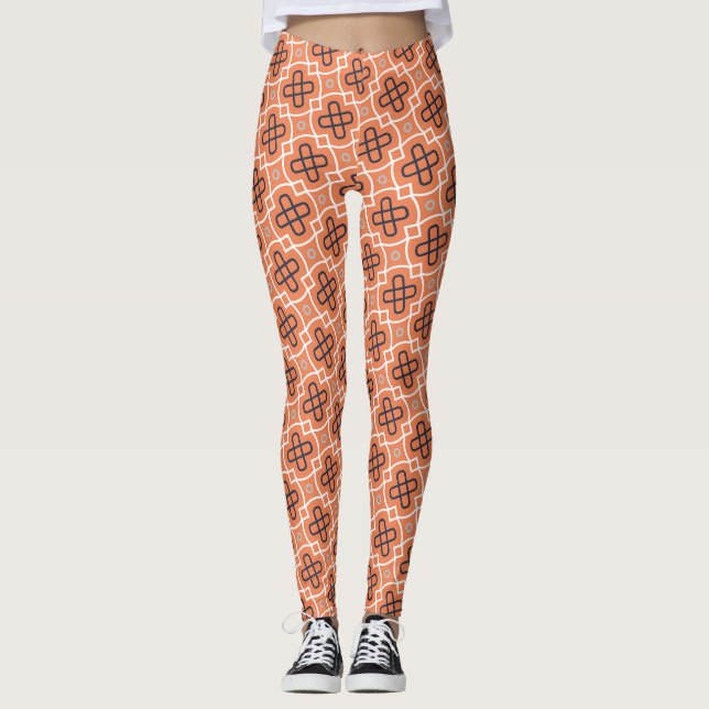 Leggings Grille géométrique diagonale avec orange et bleu (Devant)