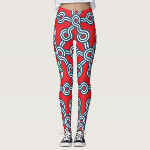 Leggings Grille hexagonale, bleu rouge, motif géométrique.