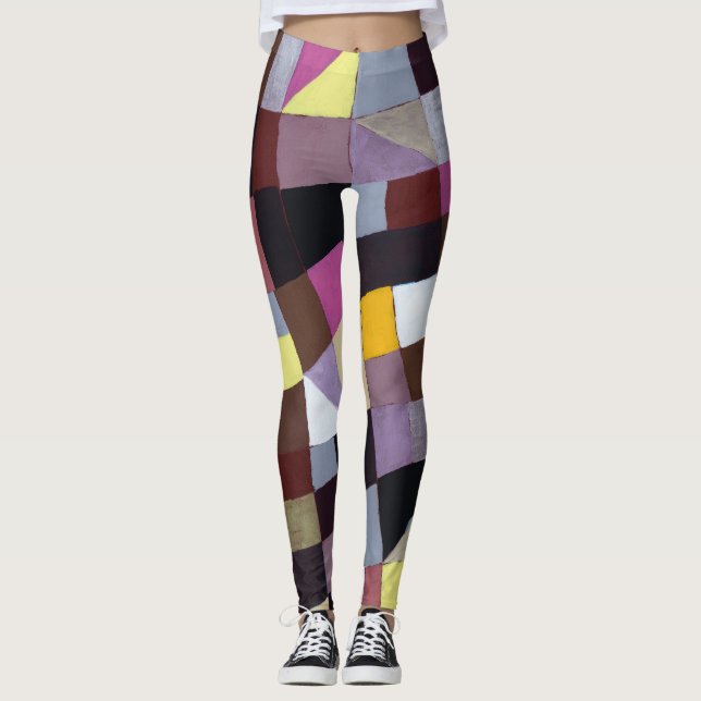 Leggings Grille Irrégulière : Peinture Abstraite Violet-Jau (Devant)