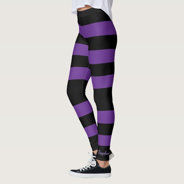 Leggings Grille noire et violet profond personnalisée (Gauche)