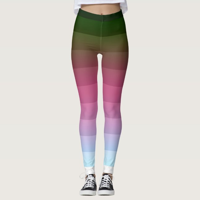 Leggings Grille ombre rayée doublée doux bleu multicolo (Devant)