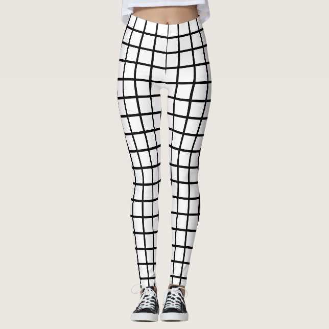 Leggings Grille rayée noire Géométrique (Devant)