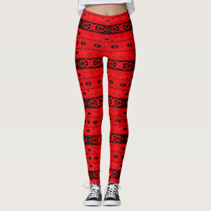Leggings Grilles et formes géométriques rouge noir
