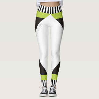 Leggings Grilles géométriques noir et blanc vert moderne