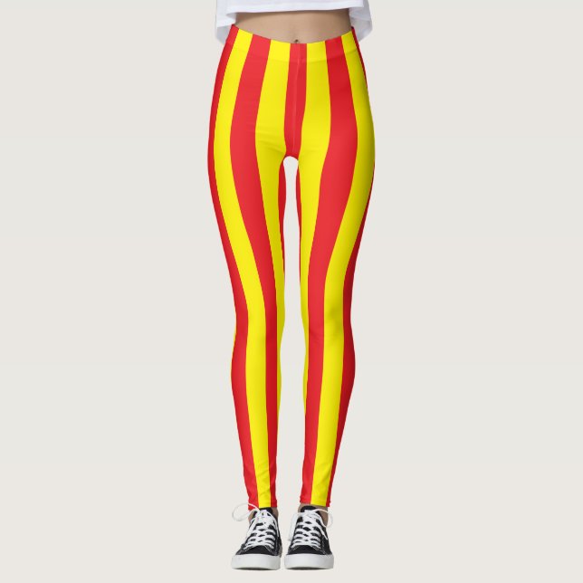 Leggings Grilles verticales jaunes et rouges (Devant)