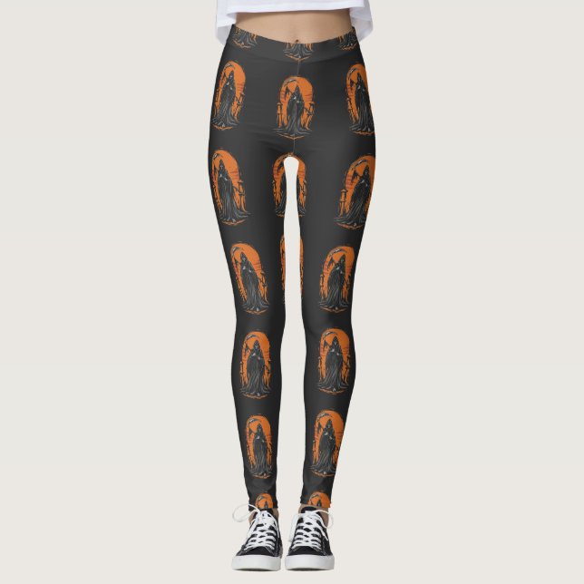 Leggings Grim Reaper Cartoon in Sunset Graveyard (Devant)