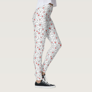 Leggings gris avec des fleurs rouges sur fond blanc rétro