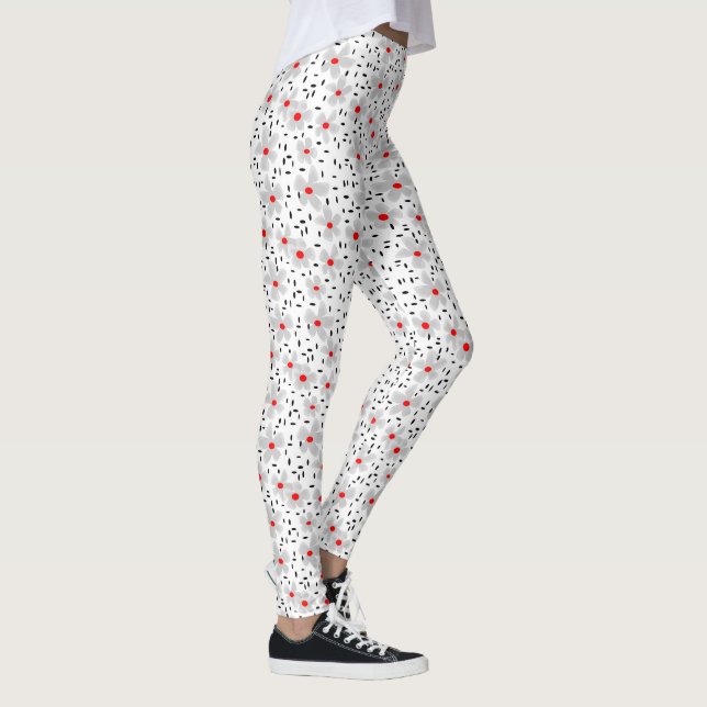 Leggings gris avec des fleurs rouges sur fond blanc rétro (Droite)